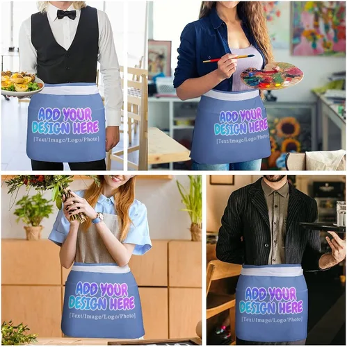 Vista 189 de AXKEUDO Delantal personalizado con bolsillos, delantales de cintura para camarera para cocinar en casa, restaurante, servir trabajo
