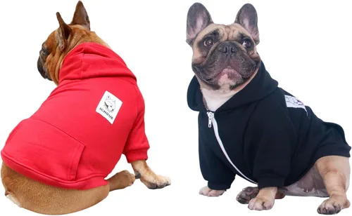 Vista 25 de 2pcs French Bulldog Pug Zipper Hoodies Clothes Black Grey - Medium Zipped Sweatshirts Cold Winter Coats Sweaters for Frenchie Boston Terrier Puppy
