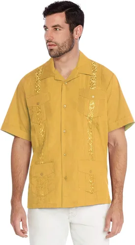 Vista 12 de vkwear Camisa de vestir de manga corta para hombre, estilo guayabera, cubana, playa, boda, informal, para hombre