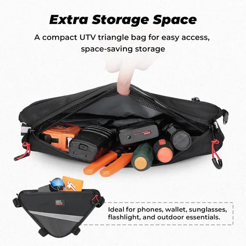 Vista 2 de Bolsa de almacenamiento triangular para barra de protección KEMIMOTO UTV, bolsa universal resistente al agua para techo/puerta/reposabrazos lateral