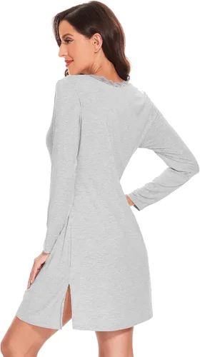 Vista 2 de WiWi Camisones de viscosa de bambú para mujer, camisas de dormir de manga larga, pijamas suaves S-XXL