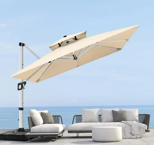 Vista 8 de ABCCANOPY Patio Umbrella Cantilever Double Top Outdoor Offset Umbrella with 360° Rotation