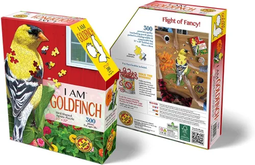Vista 3 de Madd CAPP Puzzles I AM Goldfinch - Rompecabezas de 300 piezas en forma de animal para niños y adultos - Rompecabezas grande de piso de pájaro