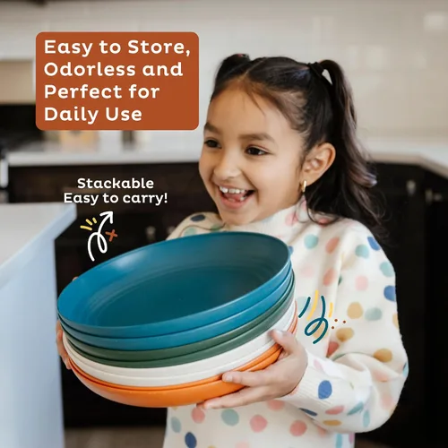 Vista 5 de Nook Theory Juego de 8 platos reutilizables de paja de trigo - Platos de cena no tóxicos y sin plástico para niños y adultos, plato ligero