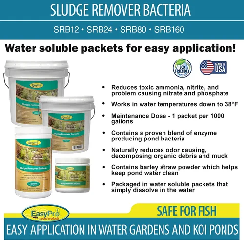 Vista 3 de EasyPro SRB24 - Bacterias eliminadoras de lodos para estanque, secas, 24 paquetes
