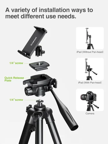 Vista 11 de Elitehood - Trípode resistente para iPad de 68 pulgadas, ultra estable, para iPad Pro 12.9