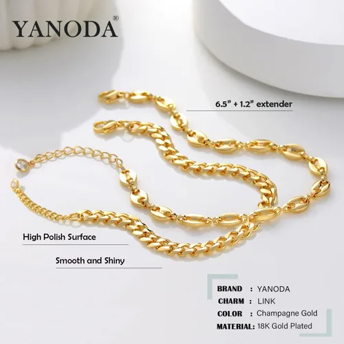Vista 2 de YANODA Pulsera rellena de oro para mujer, chapada en oro de 18 quilates, pulsera de eslabones delicada para mujer, hecha a mano, apilable, regalo