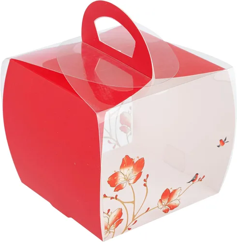 Vista 2 de Restaurantware - Cajas individuales para cupcakes de 4 x 4.25 pulgadas, 100 cajas de exhibición desechables para cupcakes - Con asa, acento de Rojo
