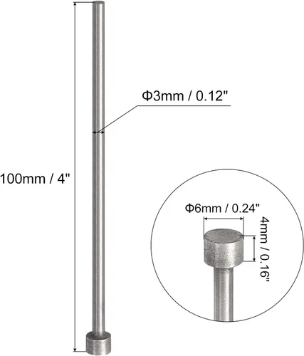 Vista 2 de uxcell Pasadores eyectores rectos, 0.118 in (1/8 ") de diámetro. Punzón de punta redonda de acero 65Mn 100 mm (4 ") de largo para mantenimiento