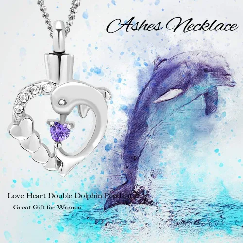 Vista 17 de Yinplsmemory Collar de urna de corazón de delfín para cenizas para mujer, colgante de urna de corazón de cristal, collar de recuerdo de cenizas