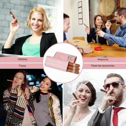 Vista 6 de COOZMENT Estuche de cuero para puros, humidor de viaje para mujer, forro de cedro español, accesorios con cortador (rosa)