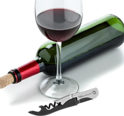 Vista 3 de OGGI Abridor de botellas de vino compatible con la TSA, sacacorchos para camareros, con mango de madera, palanca con doble bisagra, abrebotellas
