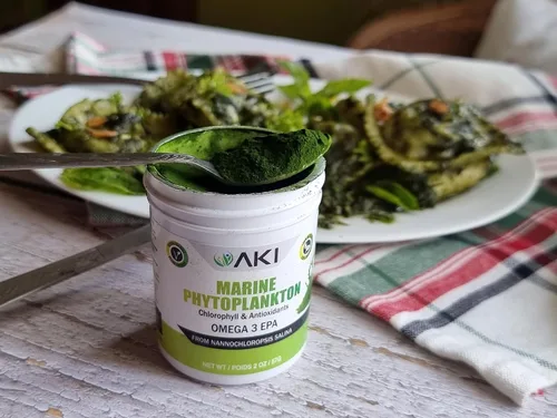 Vista 8 de AKI Marine Phytoplancton Powder - Omega3, vitamina B, clorofila 2oz/57g Fuente de nanocloropsis de microalgas crudas omega-3 EPA, proteínas a base