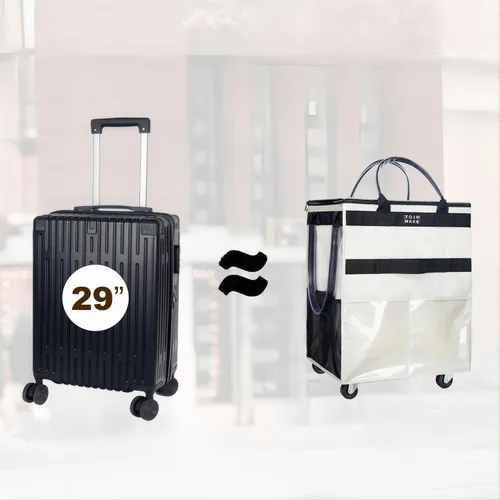 Vista 3 de Bolsa de comestibles reutilizable sobre ruedas, carrito de compras con 8 bolsillos y cubierta con cremallera, bolsa plegable con ruedas, asas