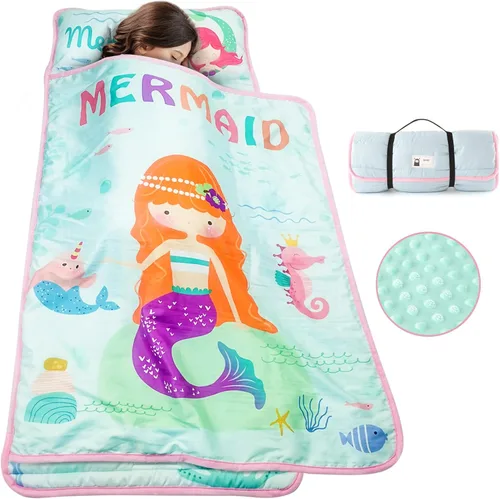 Vista 9 de TANOSHII® Tapete para siesta para niños pequeños con almohada y manta, tapete portátil para dormir para niños, para guardería, preescolar, 21 x 53