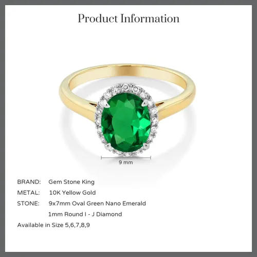 Vista 27 de Gem Stone King Anillo de compromiso ovalado de oro amarillo de 10 quilates con piedra natal y halo de diamantes Ovalado de 0.354 x 0.276 in
