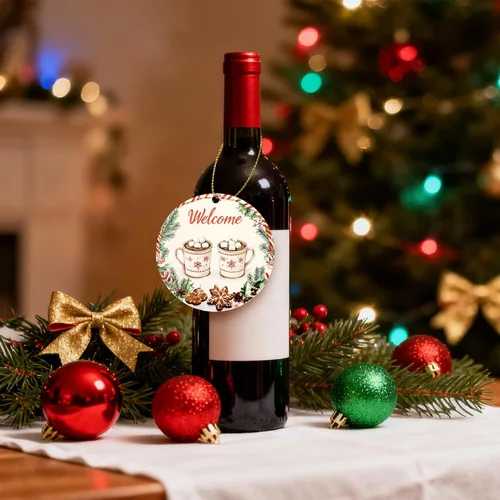 Vista 4 de Juego de 6 adornos colgantes de Navidad, adornos de Papá Noel de 3.4 pulgadas, adornos colgantes de cerámica para decoración del árbol de Navidad