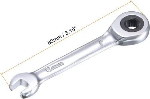 Vista 2 de uxcell Llave combinada de trinquete rechoncha de 0.236 in métrica 72 dientes 12 herramientas terminadas en caja de puntos, CR-V
