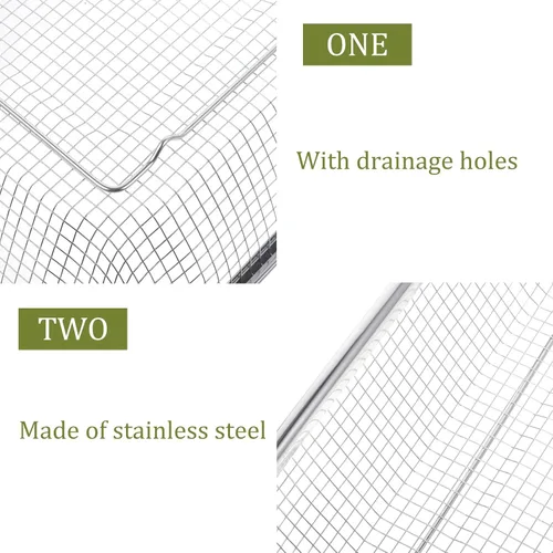 Vista 5 de Yardwe Cesta de colador de acero inoxidable, cesta de malla rectangular para frutas y verduras, herramienta de utensilios de cocina