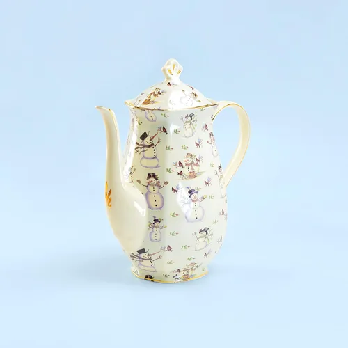 Vista 5 de Holiday Snowman - Olla de chocolate de porcelana fina con capacidad de 40 onzas