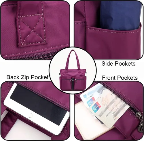 Vista 6 de Bolsas de nailon para mujer, impermeable, bolsa de hombro casual, bolso ligero, bolsa de múltiples bolsillos