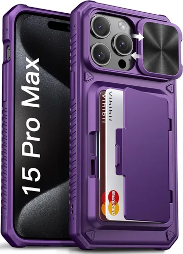 Vista 16 de Vihibii Funda para iPhone 13 Pro Max/iPhone 12 Pro Max con tarjetero (4 tarjetas) [bloqueo RFID] y cubierta de cámara deslizante, protección contra