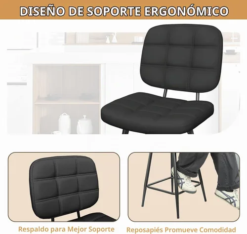 Vista 5 de ERGOSEAT Juego de 2 taburetes de bar de altura de mostrador de 24 pulgadas Parte trasera de metal - Negro
