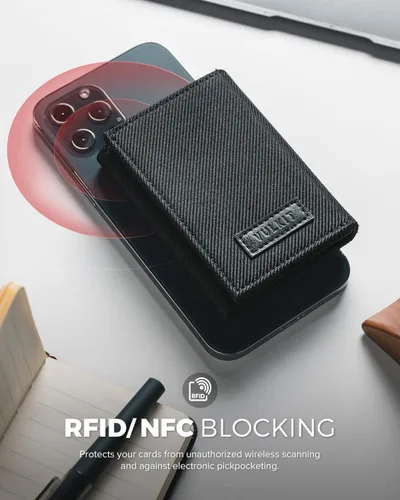 Vista 14 de VULKIT Cartera de cuero minimalista con bloqueo Rfid triple billetera delgada para tarjetas de crédito con 3 ventanas de identificación y bolsillo