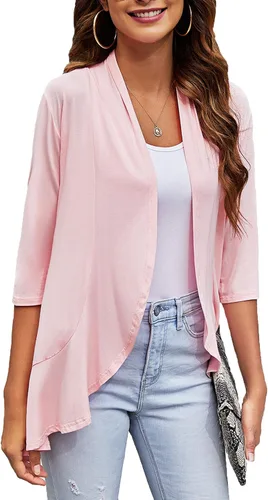 Vista 12 de Bluetime Women Open Front 3/4 Sleeve Cardigan Negro