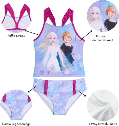 Vista 3 de Disney Princess Anna Elsa - Conjunto de traje de baño para niñas y niños pequeños
