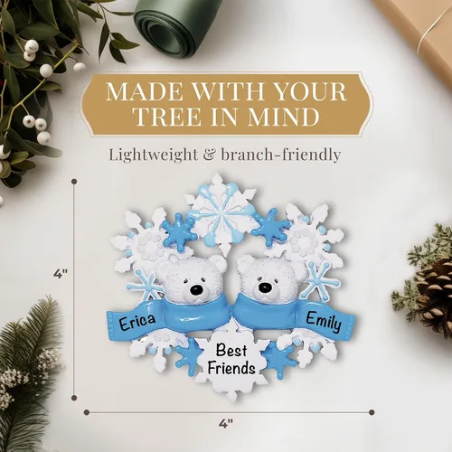 Vista 4 de Adorno personalizado para pareja 2026 24 horas, grabado con láser, adornos de Navidad de oso polar para árbol Familia personalizada de 2 copos