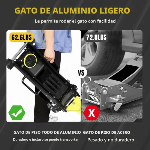 Vista 5 de YELLOW JACKET - Gato de piso de aluminio completo de 3 toneladas, ultra ligero, de bajo perfil, hidráulico, para auto de carreras con bombas duales