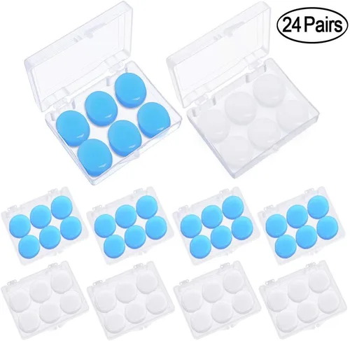 Vista 2 de 24 pares de tapones de silicona suave para los oídos, tapones para los oídos para dormir, nadar, para niños y adultos, transparentes + azul