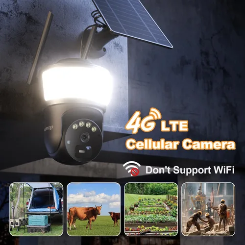 Vista 7 de Cámara de seguridad solar celular 4G LTE inalámbrica para exteriores, cámara de seguridad sin WiFi con potente foco, almacenamiento en la nube
