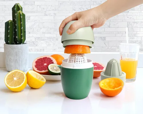 Vista 3 de Lechin Exprimidor de mano - Exprimidor de cítricos con forma de limón - Exprimidor de limón a mano con dos opciones de prensa para diferentes frutas