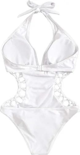 Vista 2 de SweatyRocks Traje de baño de una pieza con cuello en V profundo y cintura alta para mujer