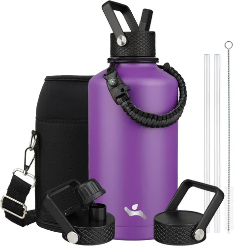 Vista 63 de Konokyo - Botella de agua aislada de 18 onzas, botellas deportivas de acero inoxidable con 3 tapas, verde militar