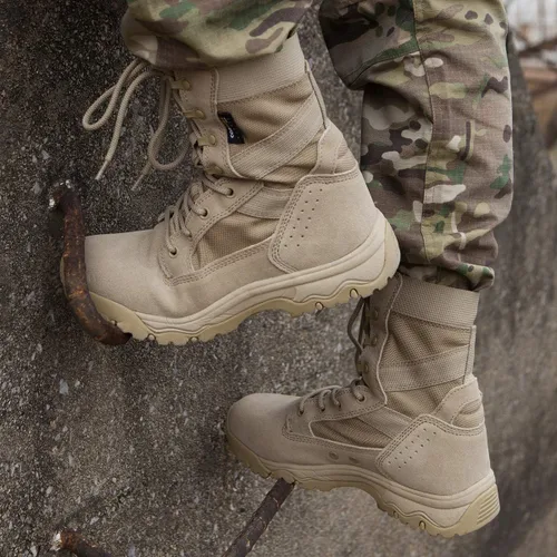 Vista 6 de FREE SOLDIER Botas tácticas para hombre de 8 pulgadas, ligeras, botas de combate duraderas, botas de trabajo militares de gamuza duradera, botas