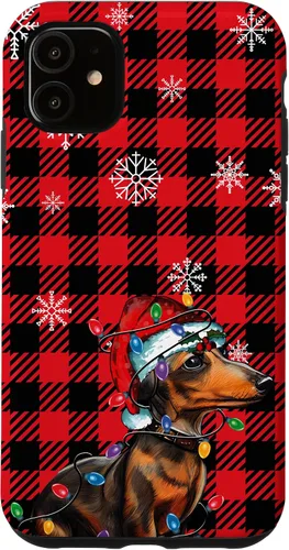 Vista 8 de iPhone 16 Dachshund Christmas Phone Case Red Plaid Pattern Christmas Lights Case