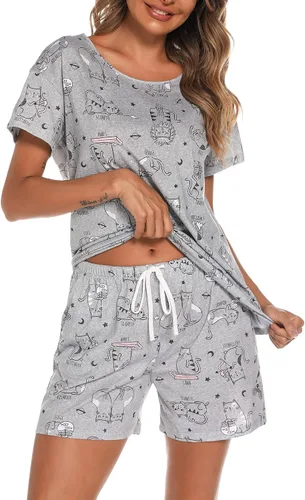 Vista 15 de ENJOYNIGHT - Conjunto de pantalones cortos de pijama para mujer, pijamas de algodón para verano, ropa de dormir con bolsillos Negro