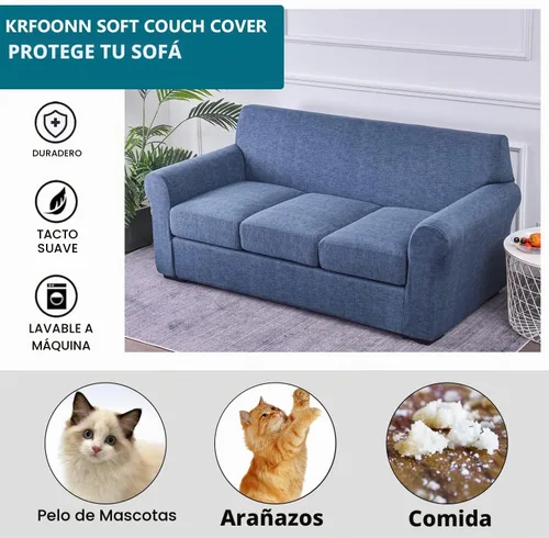 Vista 7 de KRFOONN Funda de sofá de 4 piezas con estampado para sofás de 3 cojines, funda elástica con 3 fundas de cojín separadas, protector de muebles