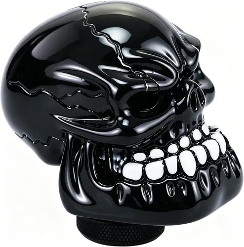 Vista 5 de Lunsom - Pomo de palanca de cambios en forma de calavera, de resina, para la mayoría de los vehículos manuales y automáticos (negro)
