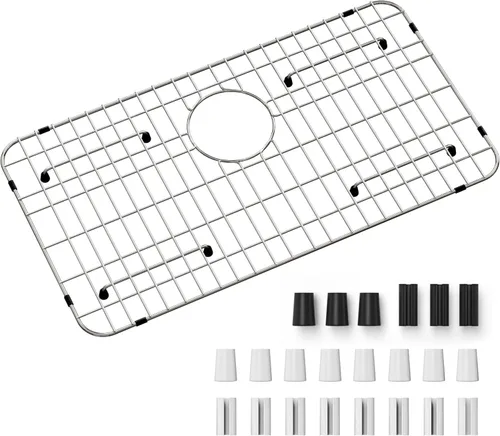 Vista 9 de Rejilla de fregadero de 18" x 12-1/2", rejillas de fregadero de acero inoxidable para la parte inferior de fregaderos de cocina, drenaje centrado
