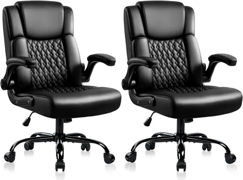 Vista 13 de Silla de escritorio de cuero OFIKA, silla de oficina ergonómica con soporte lumbar, silla de computadora, silla ejecutiva de cuero con reposabrazos