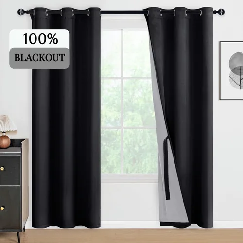 Vista 37 de DWCN - Cortinas 100% opacas para dormitorio con forro negro, cortinas de ventana de doble capa con aislamiento térmico que oscurecen toda la Azul