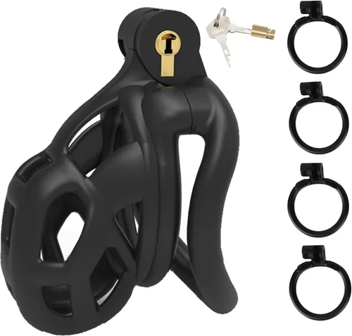 Vista 7 de Chastity Cage - Jaula de castidad para adultos, juguetes sexuales para adultos con 5 anillos activos, dispositivos de castidad para pene