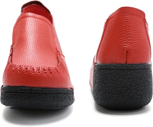 Vista 11 de UZB Mocasines de cuero sin cordones para mujer, cómodos zapatos de plataforma casuales