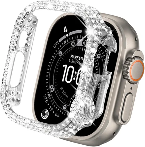 Vista 36 de KADES - Funda protectora completa compatible con iWatch, con protector de pantalla de vidrio templado incorporado, brillante y con diamantes de Negro