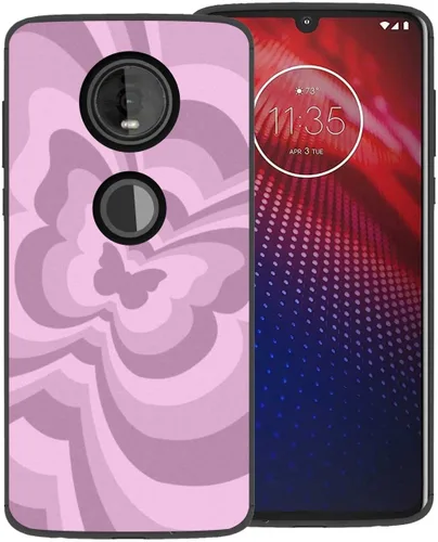 Vista 13 de Funda de teléfono para Motorola Moto Z4, diseño de mariposa azul con remolino inclinado, café, latte, San Valentín, bloque de color, lindo patrón, a