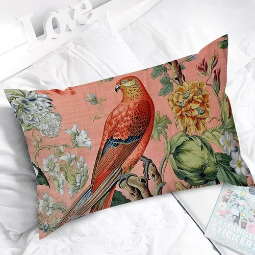 Vista 5 de ArogGeld Fundas de cojín de estilo chinoiserie, diseño de flores y pájaros, color rosa rubor, diseño de animales de pavo real, jardín asiático
